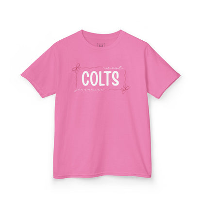 YOUTH --  West Jessamine COLTS coquette bow border - Unisex Tee
