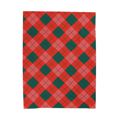 Red & Green Diamond Plaid Christmas Blanket