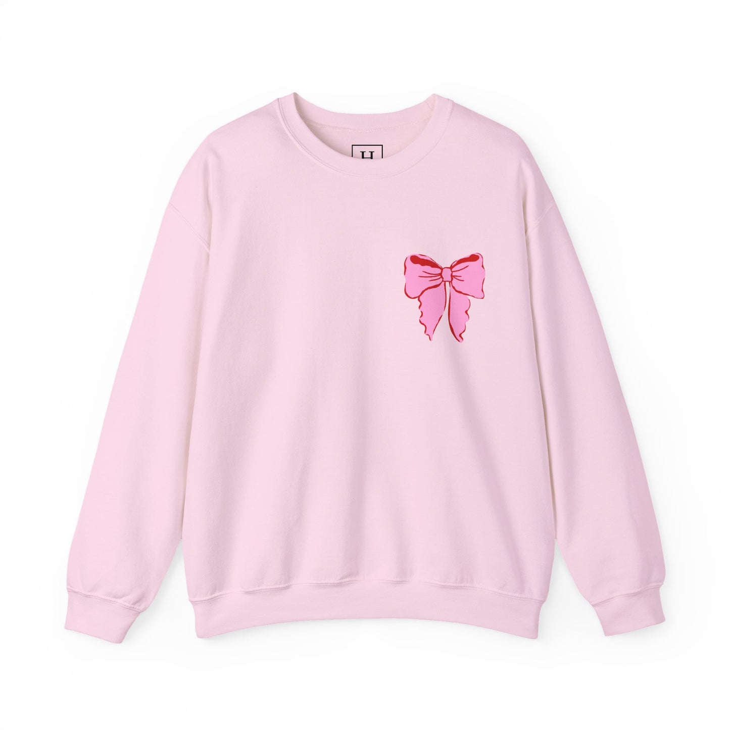 Faith Crewneck Sweatshirt — "Jesus Loves You" Pink & Red Stripes & Bows - Front & Back