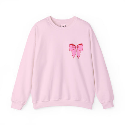 Faith Crewneck Sweatshirt — "Jesus Loves You" Pink & Red Stripes & Bows - Front & Back