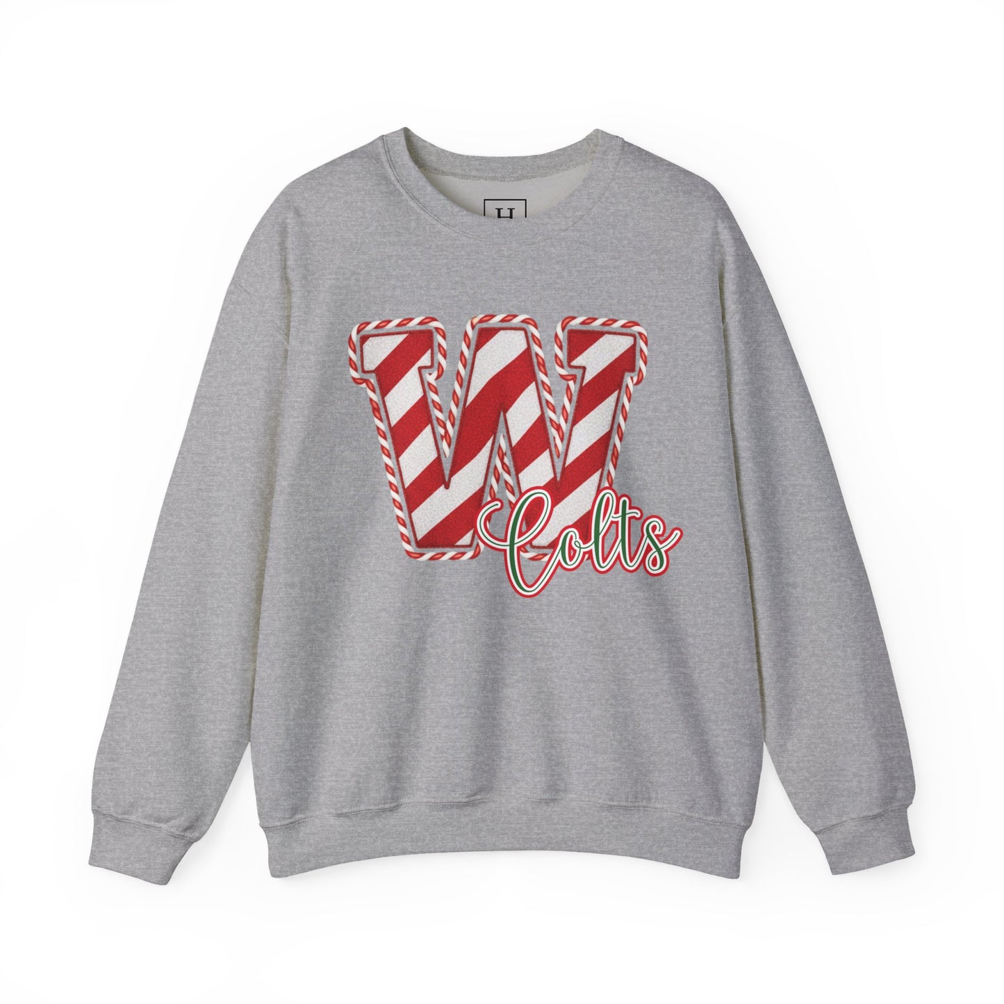 Candy Cane "W" - Colts; Christmas Sweatshirt - Unisex