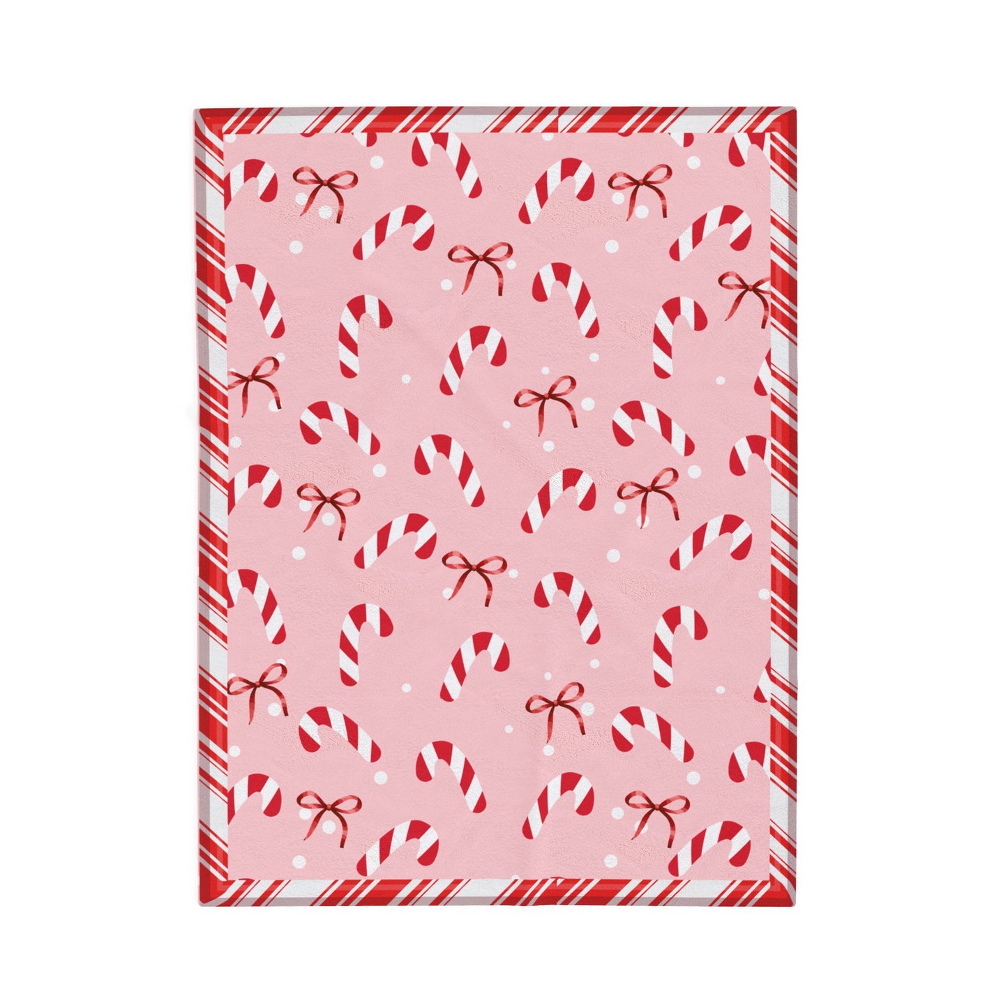 Candy Cane and Bow Pink Christmas Blanket
