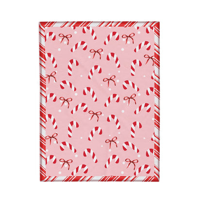 Candy Cane and Bow Pink Christmas Blanket