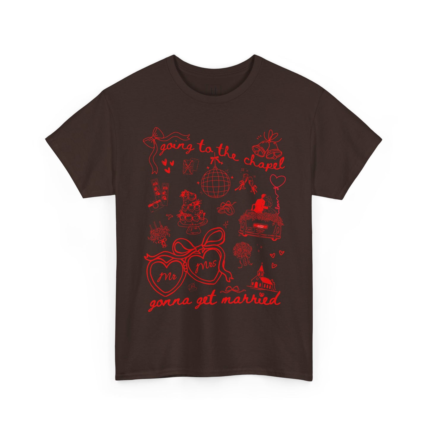 Mr. & Mrs. Red Wedding T-Shirt — "Going to the Chapel" Bridal Tee
