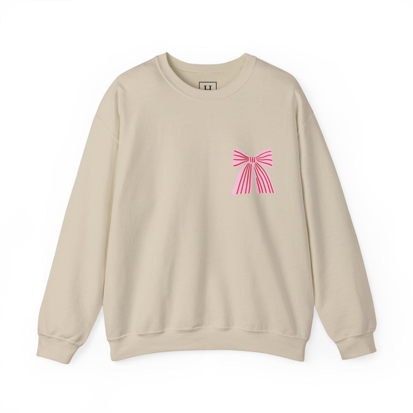 Faith Crewneck Sweatshirt — "Jesus Loves You" Pink & Red Bows - Front & Back