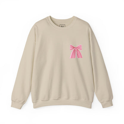 Faith Crewneck Sweatshirt — "Jesus Loves You" Pink & Red Bows - Front & Back