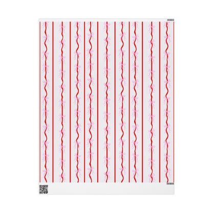 Pink Bows & Red Stripes Wrapping Paper — Coquette Gift Wrap