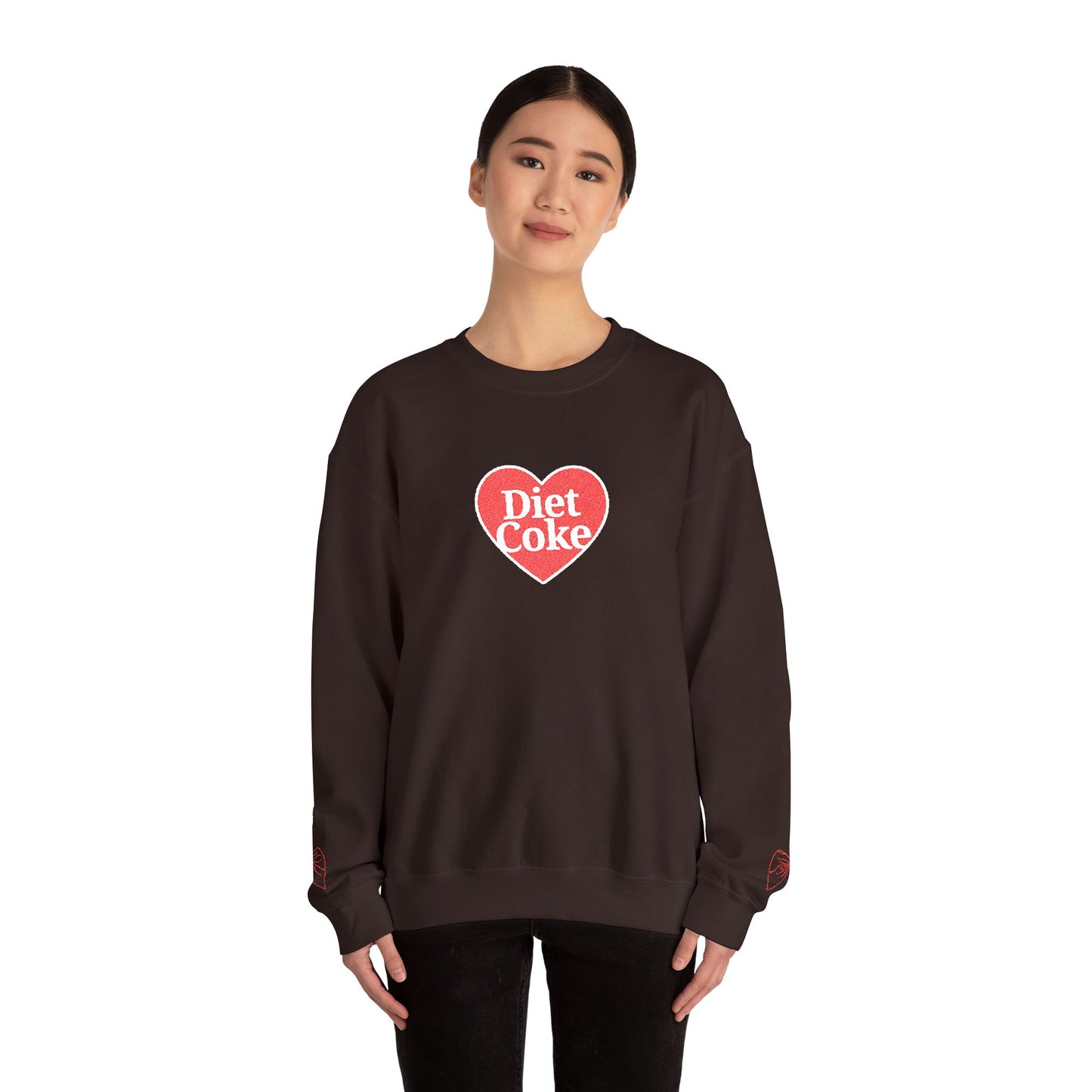 Valentine Heart 'Diet Coke' with Red Bows on Left & Right Sleeves Crewneck Sweatshirt -Embroidered