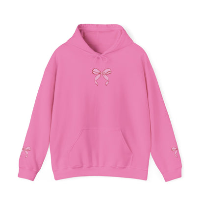 Coquette Pink Center Bow Pullover Hoodie with Bow Sleeves
