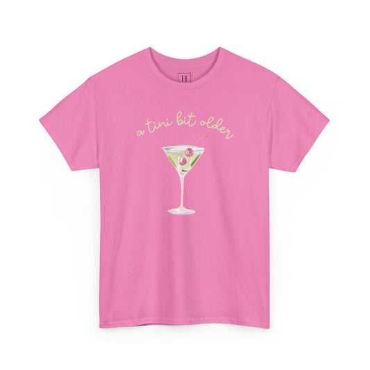 Cute "A Tini Bit Older" Martini T-Shirt — Retro Pink & Green Cocktail Tee