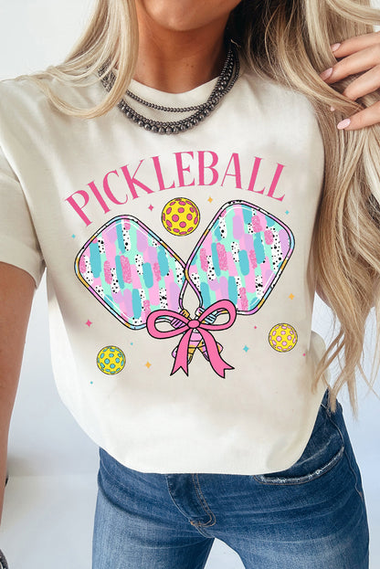 White PICKLEBALL Heat Transfer Printing Graphic T Shirt