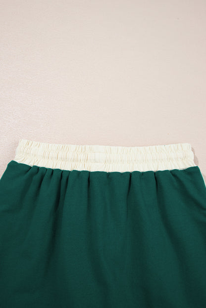 Bonbon Colorblock Edge Drop Shoulder T Shirt and Skort 2Pcs Set