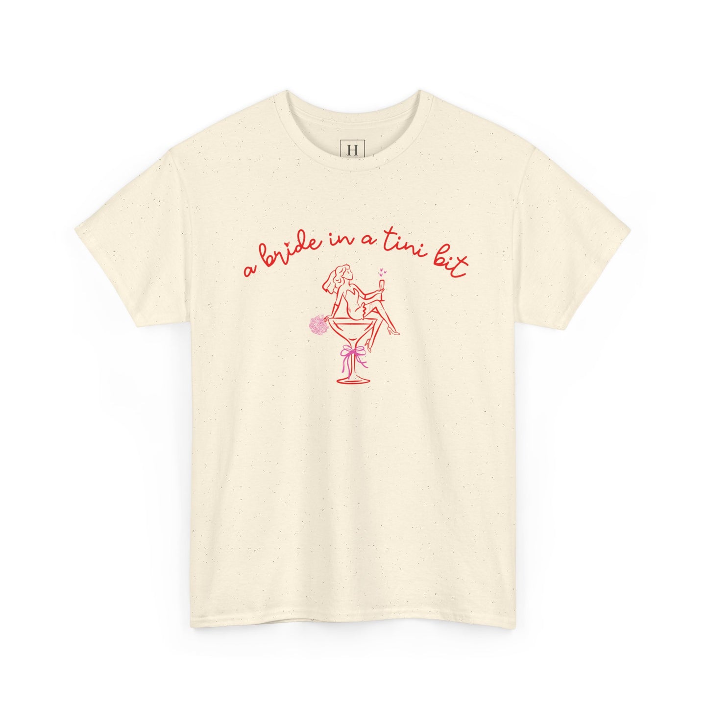 Bride in a Tiny Bit Martini Tee — Wedding Bachelorette Party Shirt with Bouquet & Hearts