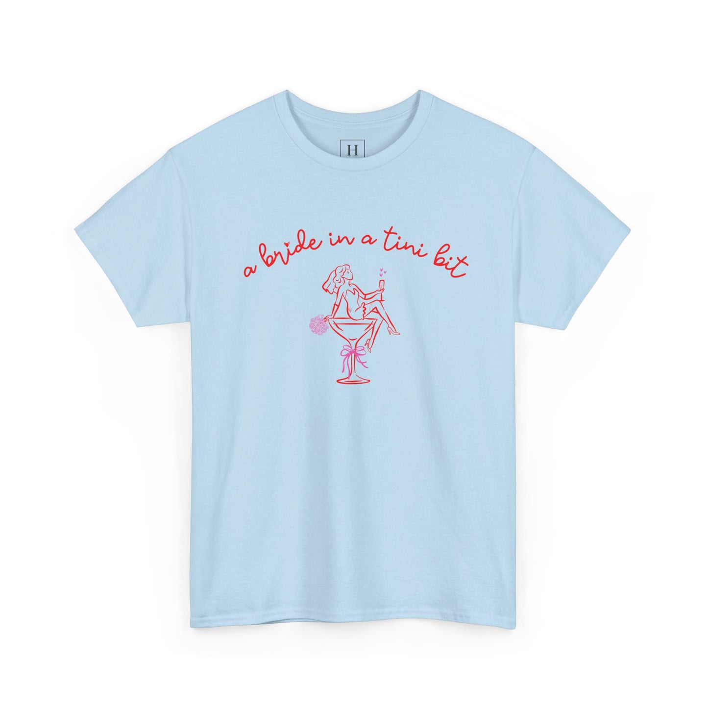 Bride in a Tiny Bit Martini Tee — Wedding Bachelorette Party Shirt with Bouquet & Hearts