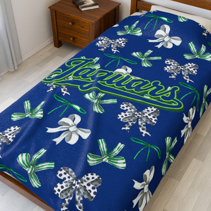 East Jessamine Jaguars - Green, White, and Blue Polka Dot Coquette Bow; Plush Blanket