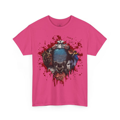 Halloween; Classic Horror Characters with Pennywise and Blood Splatter -- Unisex