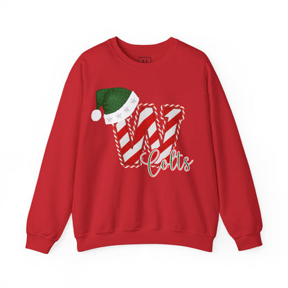 Candy Cane "W" with Green Santa Hat; Colts - Christmas Sweatshirt - Unisex