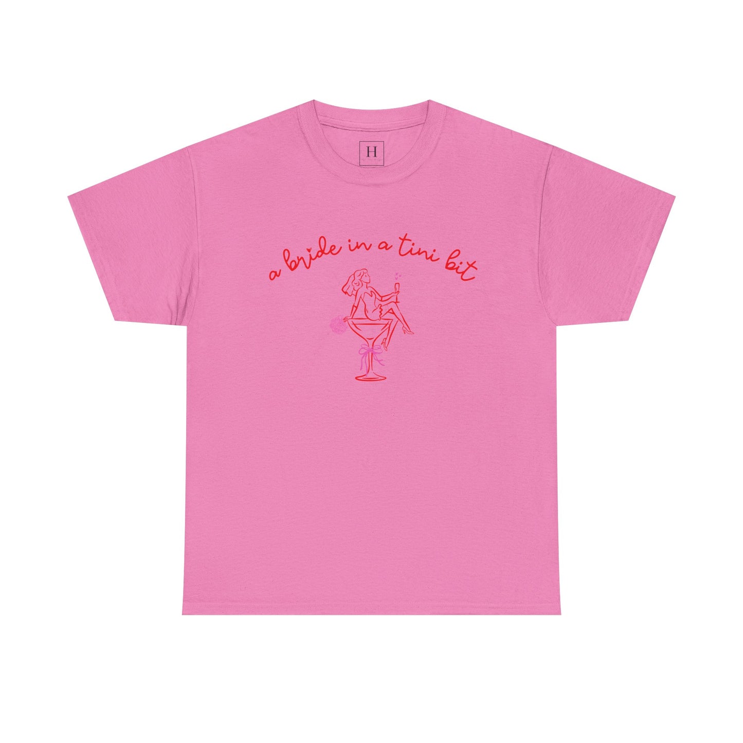 Bride in a Tiny Bit Martini Tee — Wedding Bachelorette Party Shirt with Bouquet & Hearts
