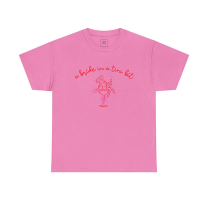 Bride in a Tiny Bit Martini Tee — Wedding Bachelorette Party Shirt with Bouquet & Hearts