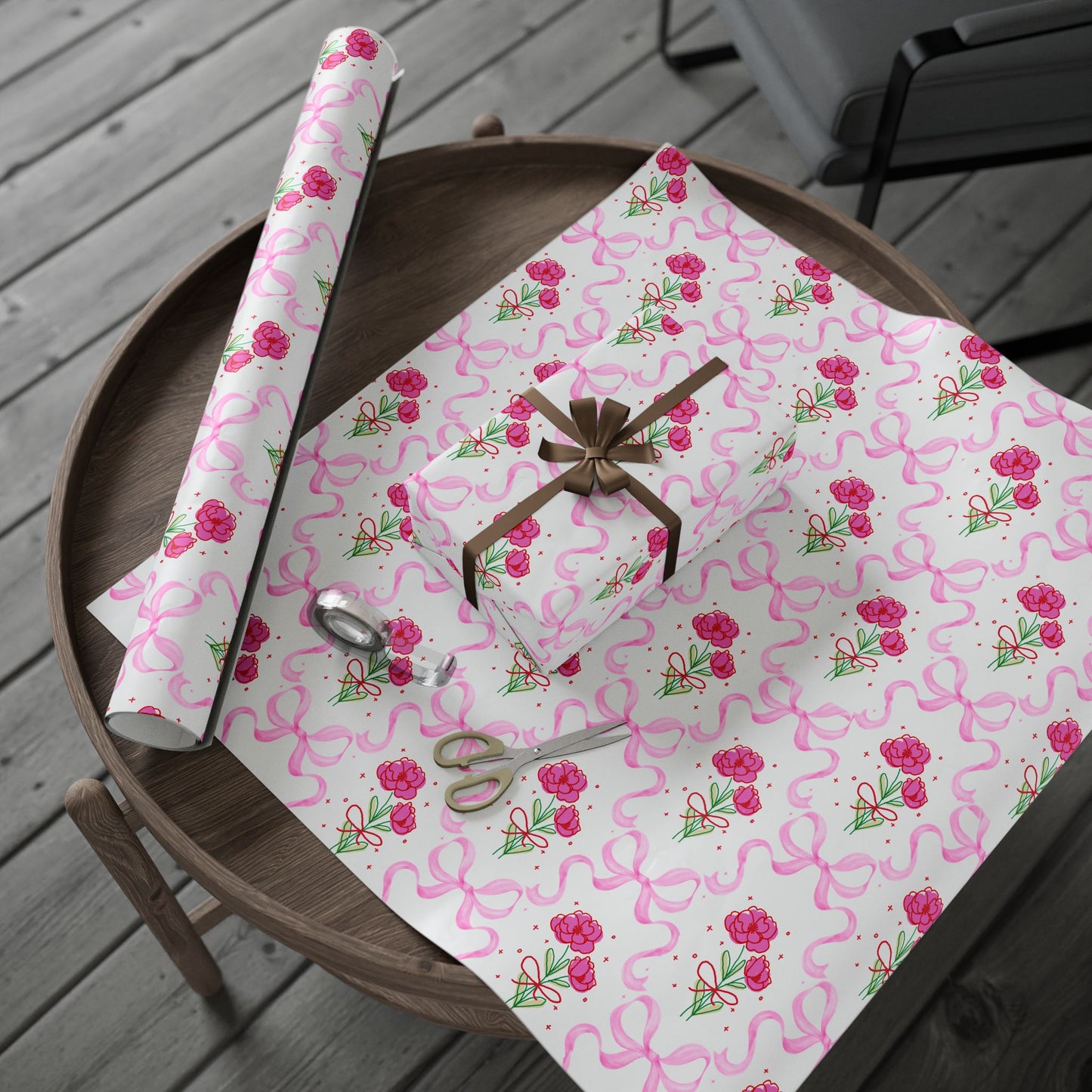 Pink Bows & Flower Wrapping Paper — Coquette Gift Wrap