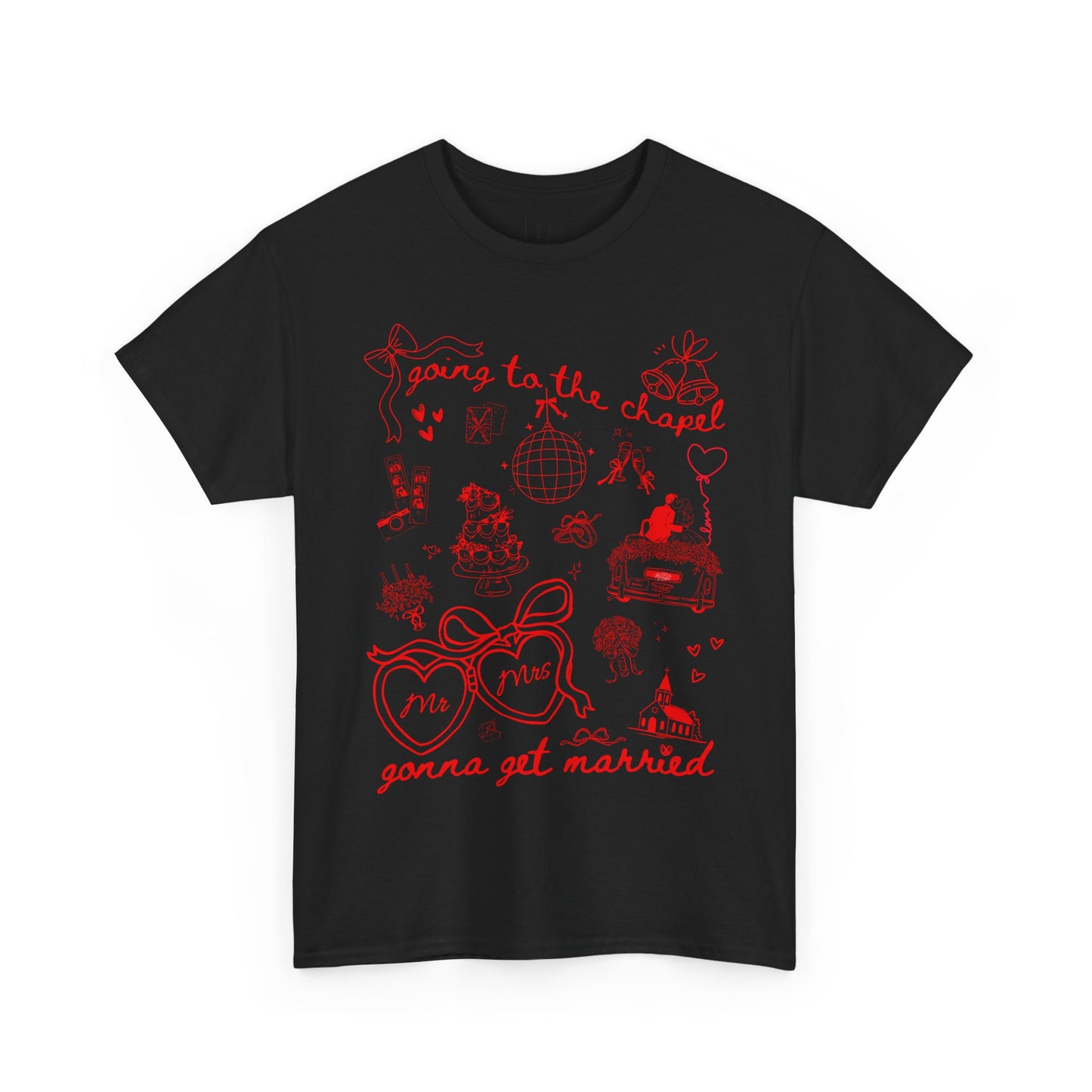 Mr. & Mrs. Red Wedding T-Shirt — "Going to the Chapel" Bridal Tee