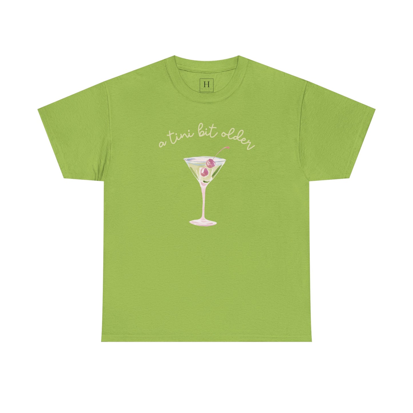 Cute "A Tini Bit Older" Martini T-Shirt — Retro Pink & Green Cocktail Tee