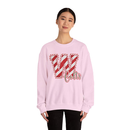 Candy Cane "W" - Colts; Christmas Sweatshirt - Unisex