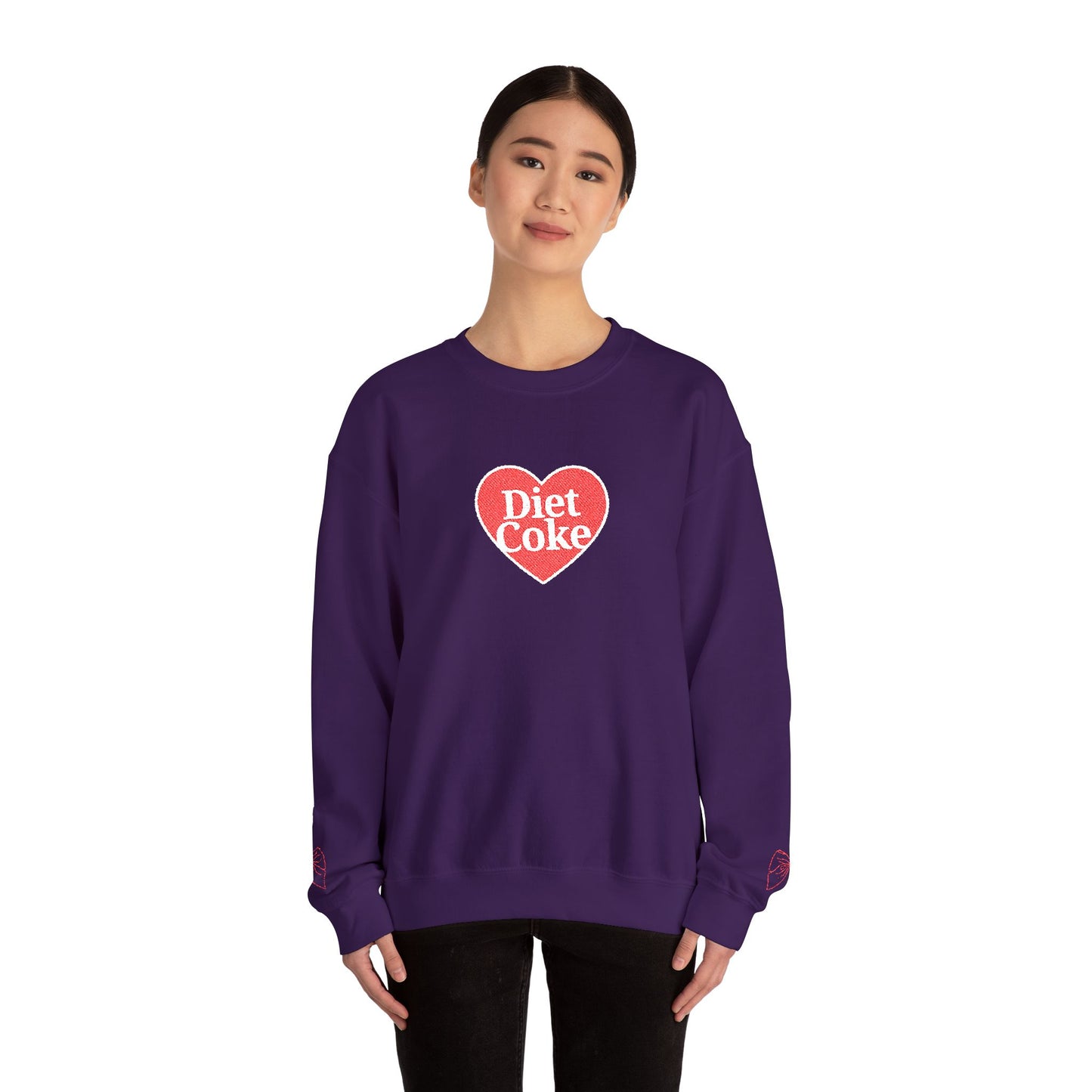 Valentine Heart 'Diet Coke' with Red Bows on Left & Right Sleeves Crewneck Sweatshirt -Embroidered