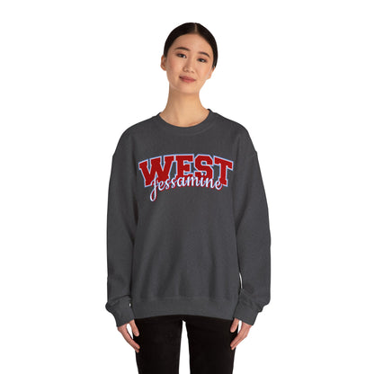 West Jessamine Cheer Crewneck Sweatshirt — Back ‘West Jessamine Cheer’ with Horse Logo - Unisex