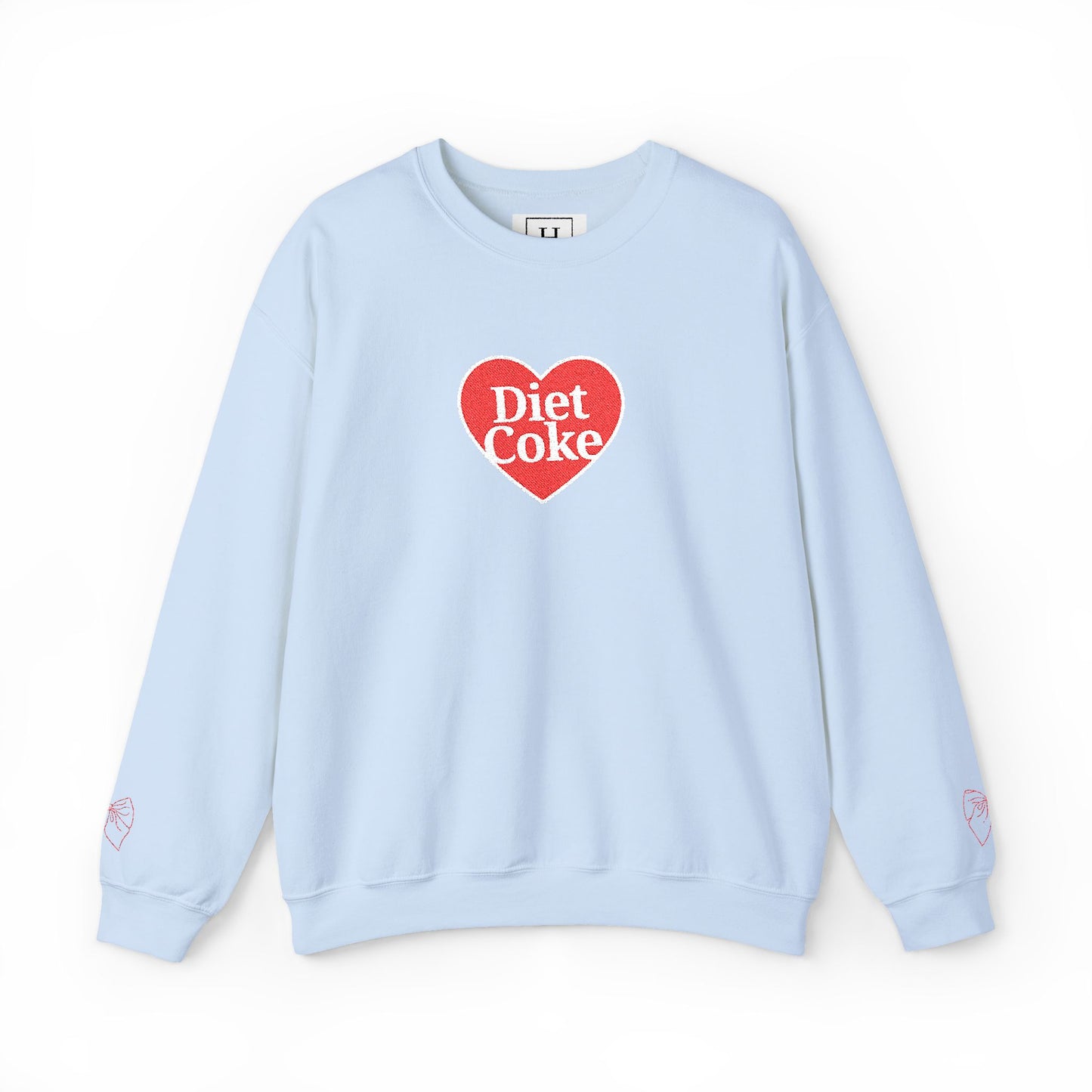Valentine Heart 'Diet Coke' with Red Bows on Left & Right Sleeves Crewneck Sweatshirt -Embroidered