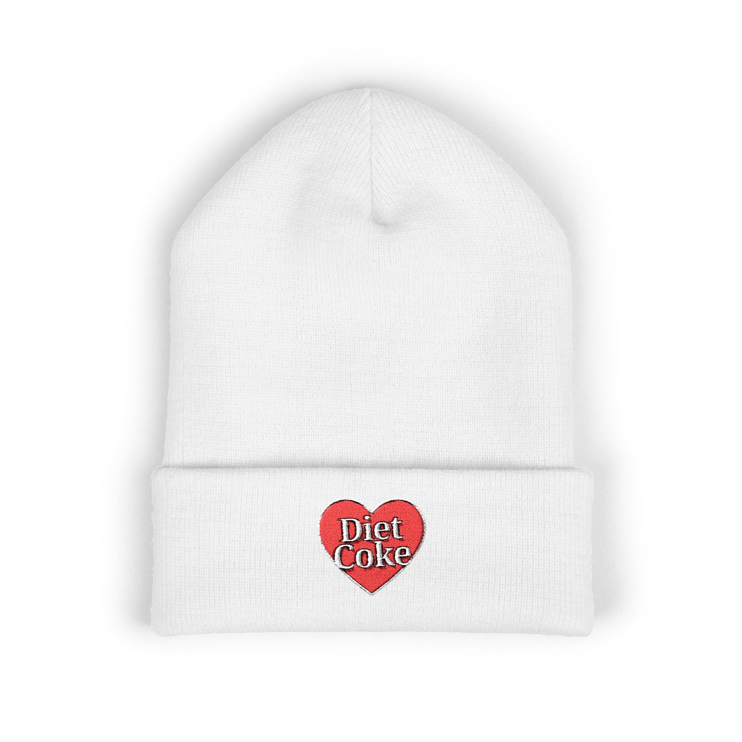"Diet Coke" Heart Embroidered Cuffed Beanie — Classic Script Winter Hat