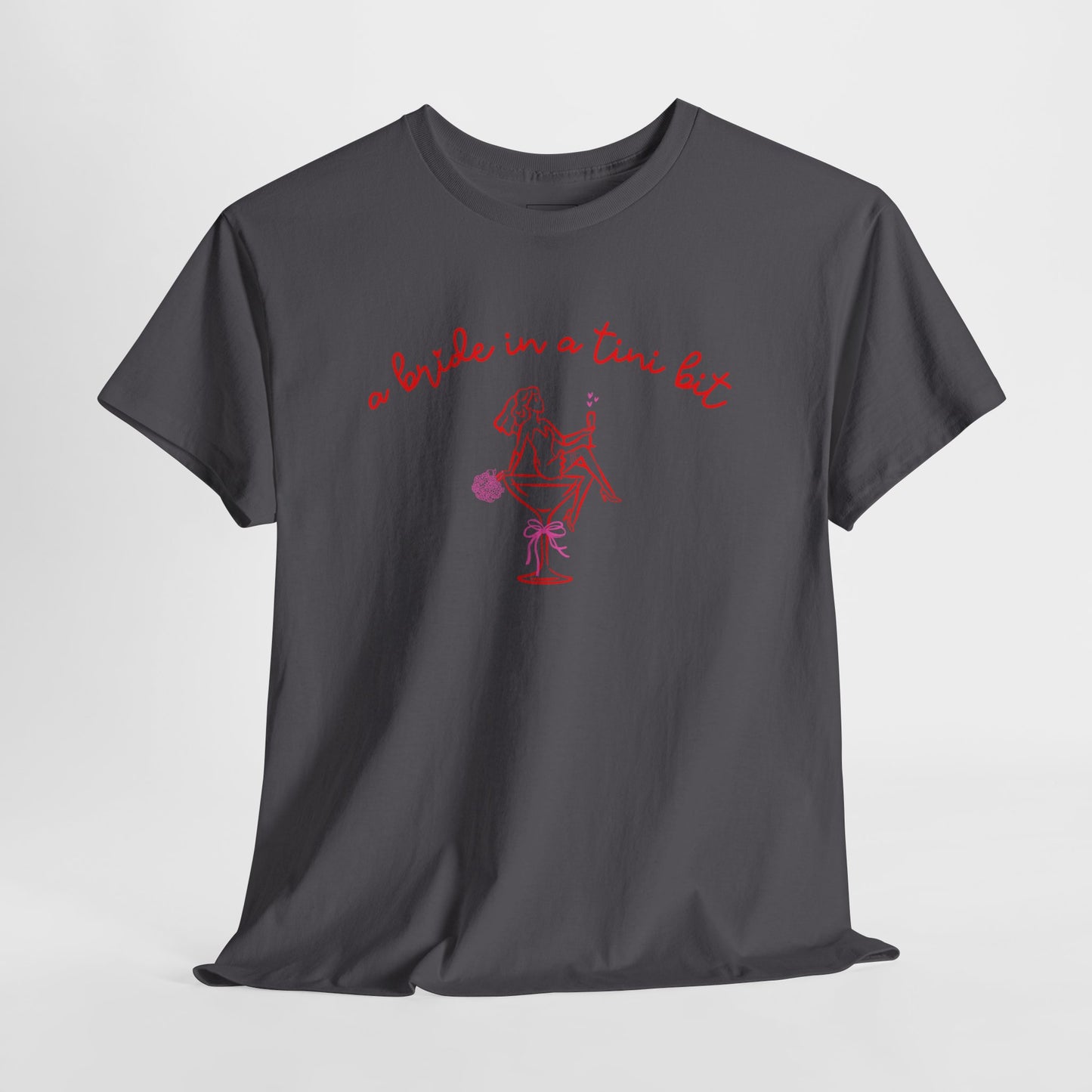 Bride in a Tiny Bit Martini Tee — Wedding Bachelorette Party Shirt with Bouquet & Hearts