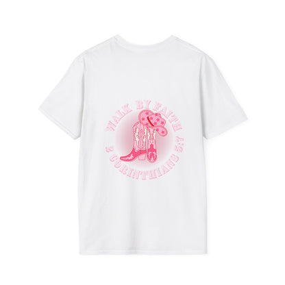 walk by faith cowgirl boot christian shirt (front and back)