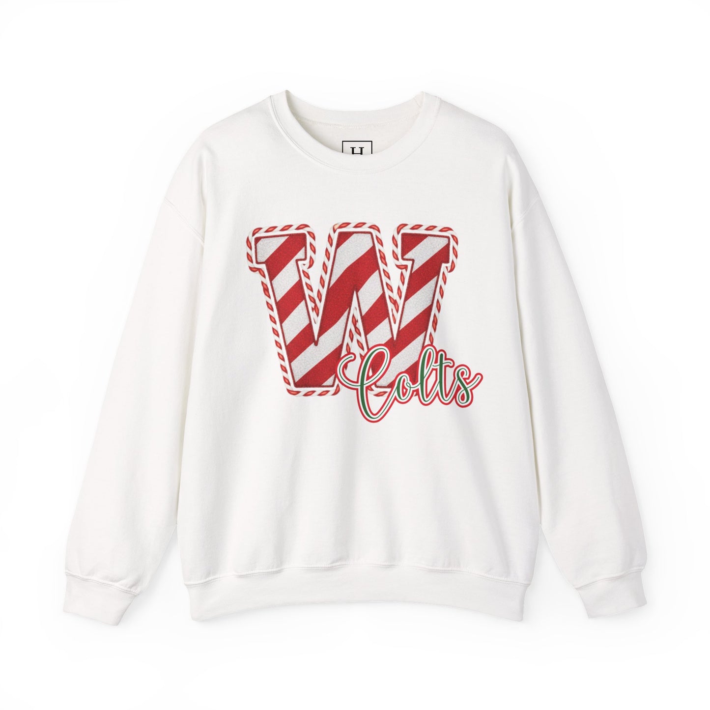 Candy Cane "W" - Colts; Christmas Sweatshirt - Unisex