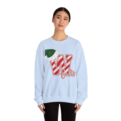 Candy Cane "W" with Green Santa Hat; Colts - Christmas Sweatshirt - Unisex