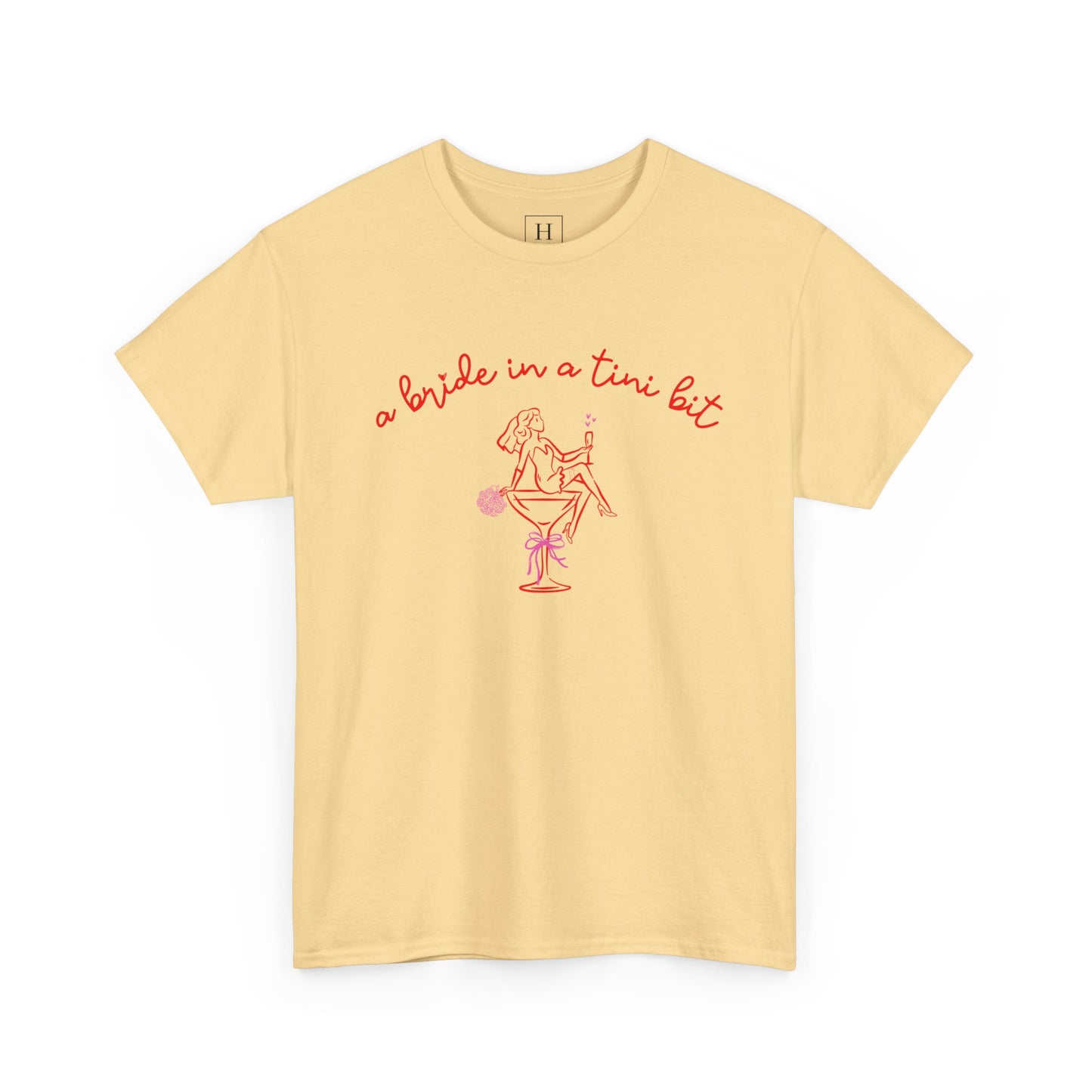 Bride in a Tiny Bit Martini Tee — Wedding Bachelorette Party Shirt with Bouquet & Hearts
