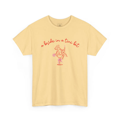 Bride in a Tiny Bit Martini Tee — Wedding Bachelorette Party Shirt with Bouquet & Hearts