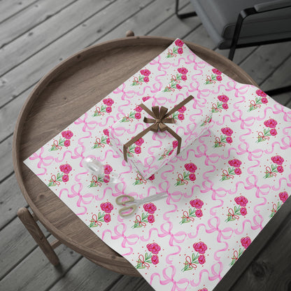 Pink Bows & Flower Wrapping Paper — Coquette Gift Wrap