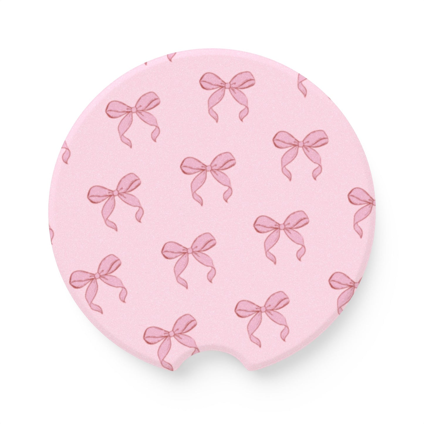 Pink Bow Soapstone Car Coaster — Cute Decorative Drink Holder - Valentines Day
