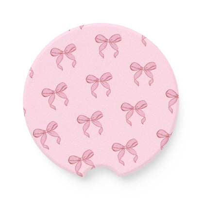 Pink Bow Soapstone Car Coaster — Cute Decorative Drink Holder - Valentines Day