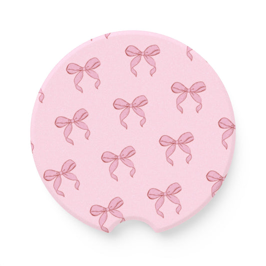 Pink Bow Soapstone Car Coaster — Cute Decorative Drink Holder - Valentines Day