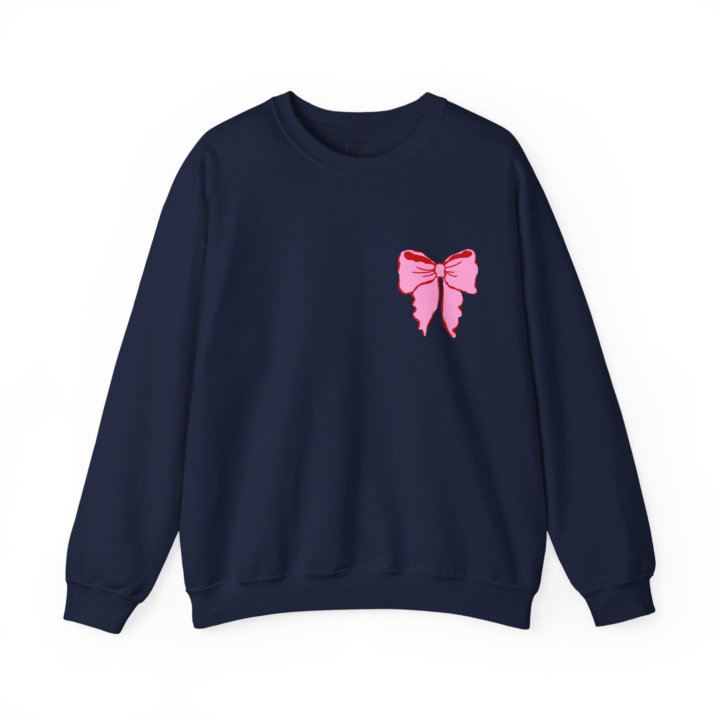 Faith Crewneck Sweatshirt — "Jesus Loves You" Pink & Red Stripes & Bows - Front & Back