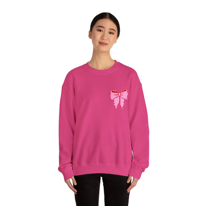 Faith Crewneck Sweatshirt — "Jesus Loves You" Pink & Red Stripes & Bows - Front & Back