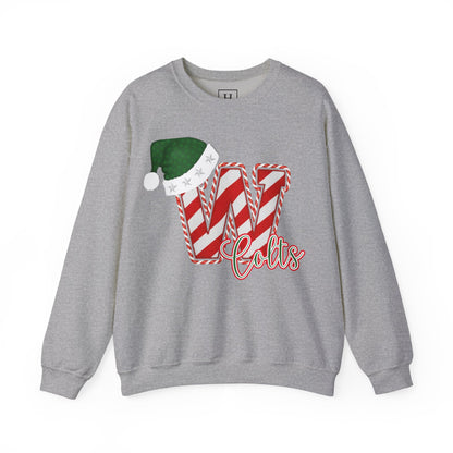 Candy Cane "W" with Green Santa Hat; Colts - Christmas Sweatshirt - Unisex