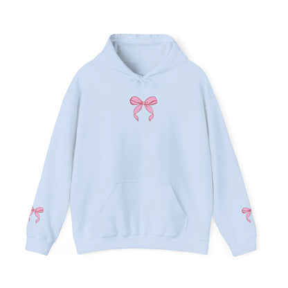 Coquette Pink Center Bow Pullover Hoodie with Bow Sleeves