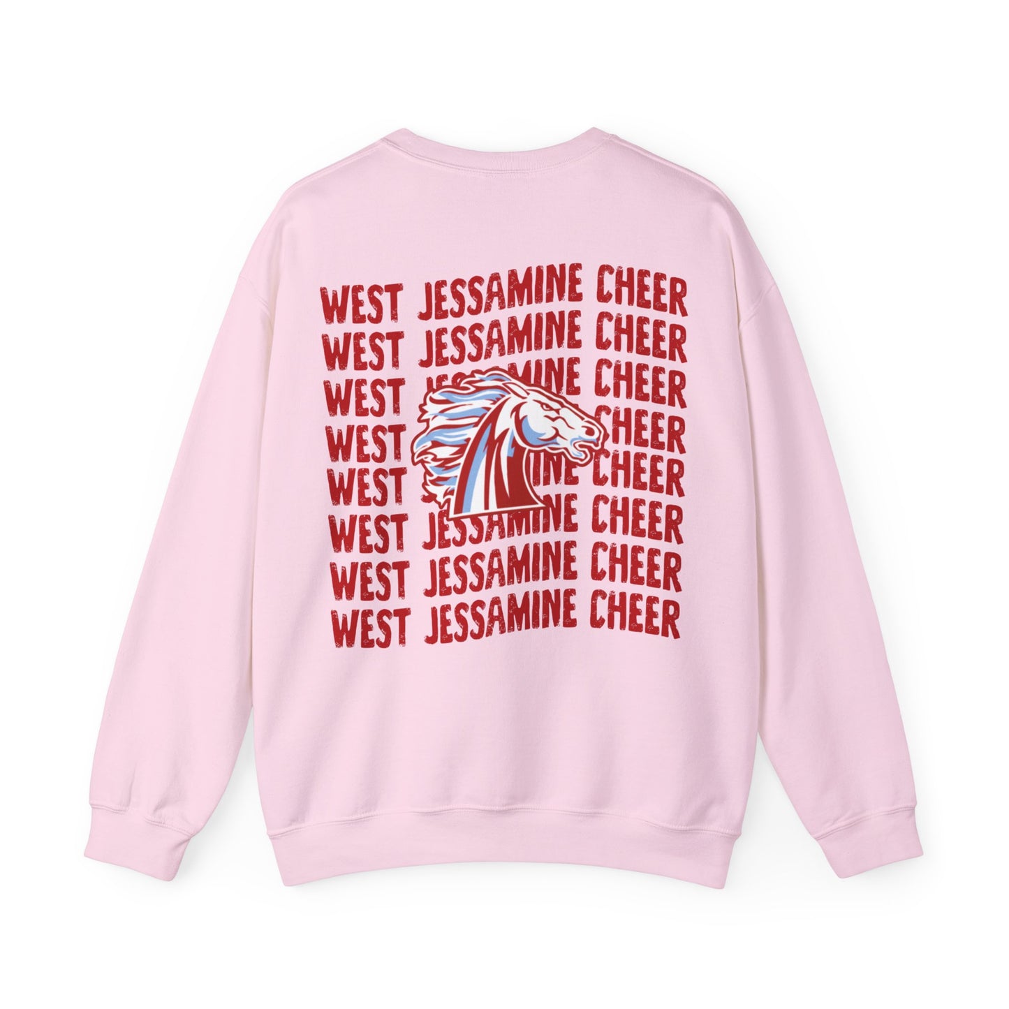 West Jessamine Cheer Crewneck Sweatshirt — Back ‘West Jessamine Cheer’ with Horse Logo - Unisex