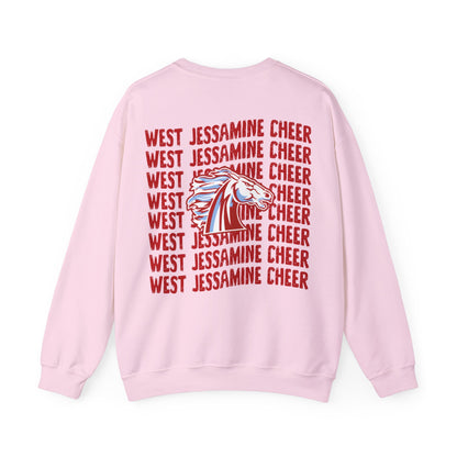 West Jessamine Cheer Crewneck Sweatshirt — Back ‘West Jessamine Cheer’ with Horse Logo - Unisex
