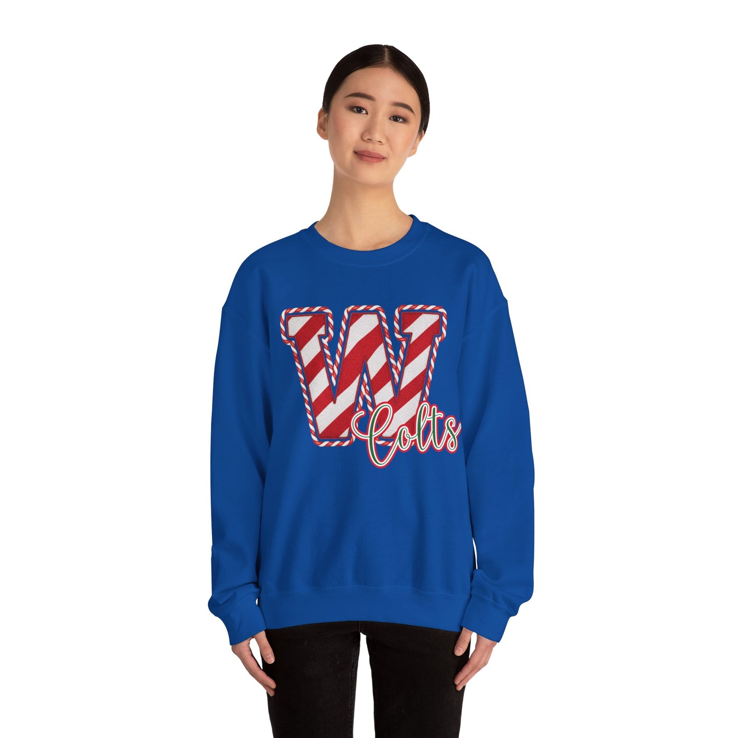 Candy Cane "W" - Colts; Christmas Sweatshirt - Unisex