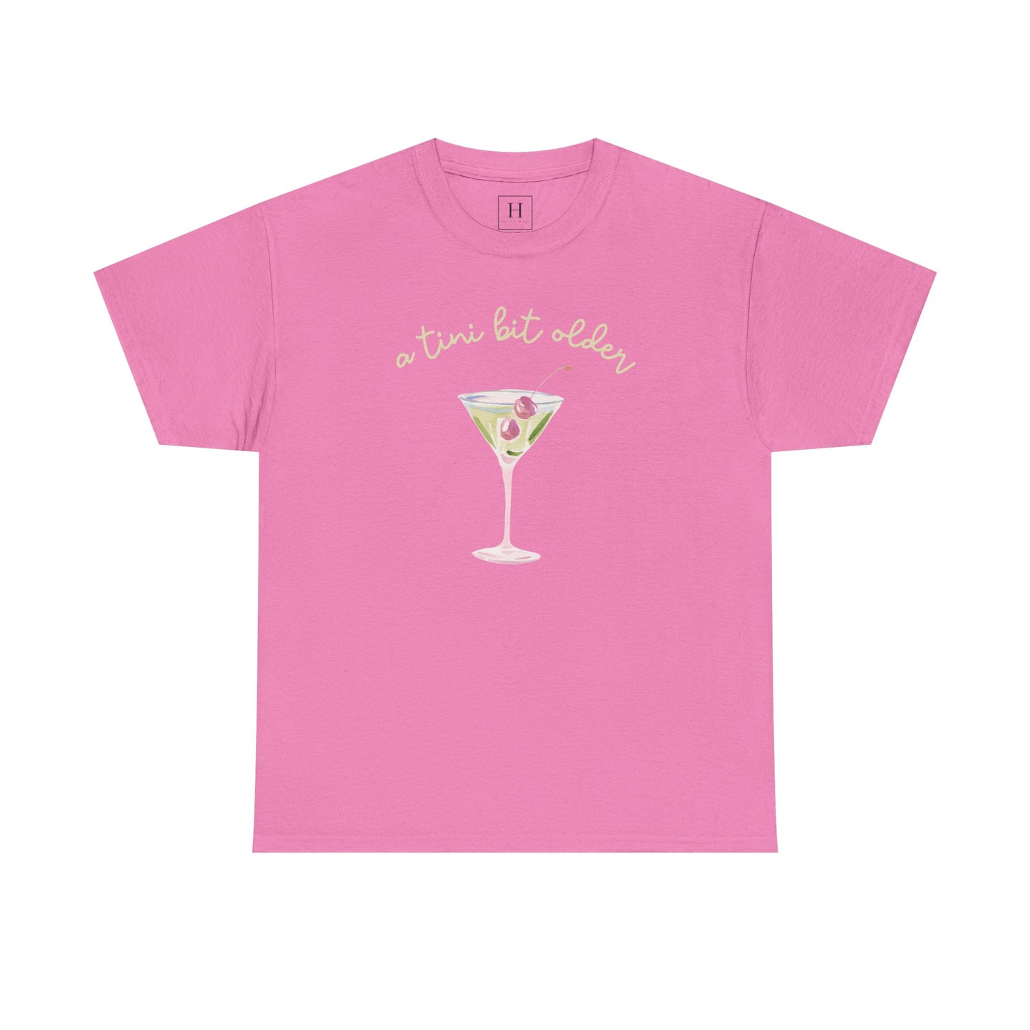 Cute "A Tini Bit Older" Martini T-Shirt — Retro Pink & Green Cocktail Tee