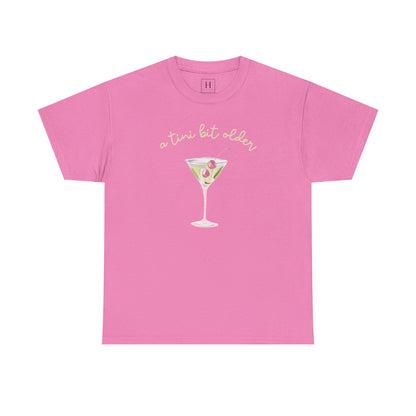 Cute "A Tini Bit Older" Martini T-Shirt — Retro Pink & Green Cocktail Tee